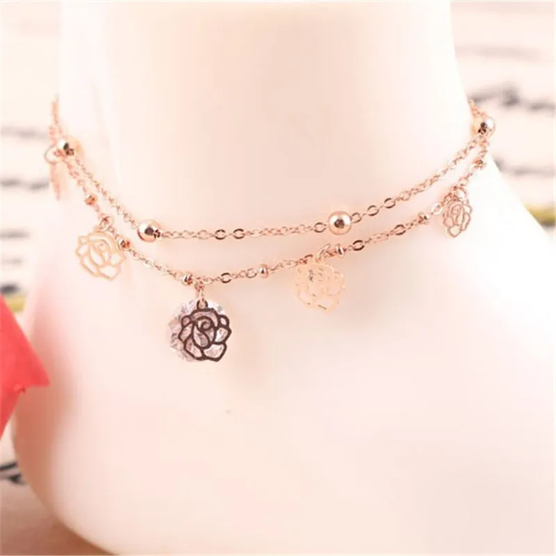 Pulsera tobillera de flores rosas, pulseras al tobillo, venta al por mayor, 1 Uds., tobilleras baratas para mujer, pulsera en una pierna, joyas el pie para mujer|Tobilleras| - AliExpress