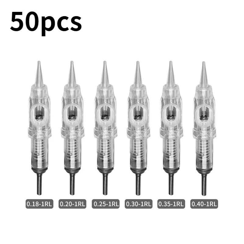 

50pcs Easy Click Universal 0.18/0.2/0.25/0.3/0.35/0.4MM 1RL Permanent Makeup Cartridge Needles 600D-G for Eyebrow Tattoo Machine