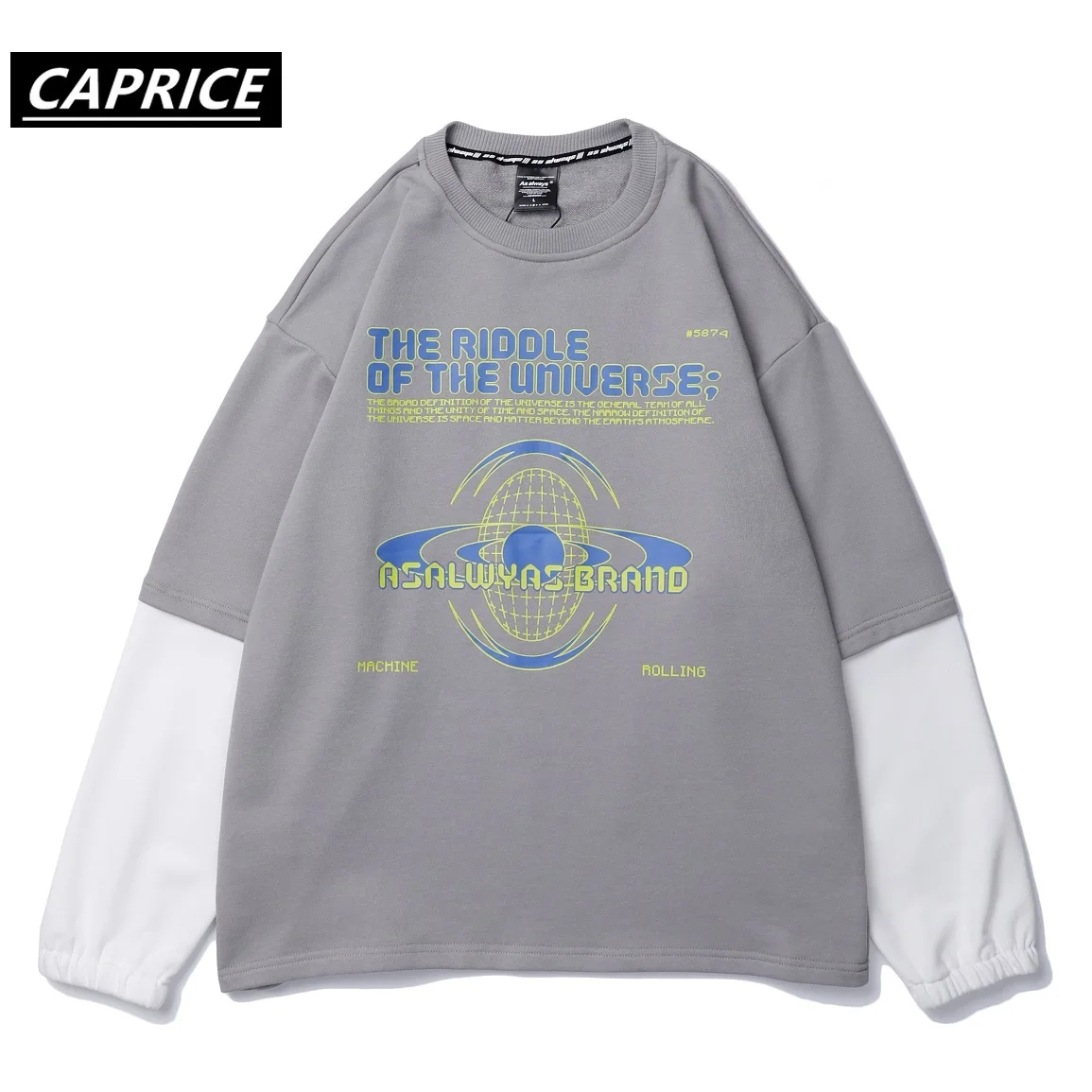 

Fashion Streetwear Fake Two-piece Crewneck Hoodies Long Sleeve Japanese Couple Color Match Letter Pattern Sweatshirts
