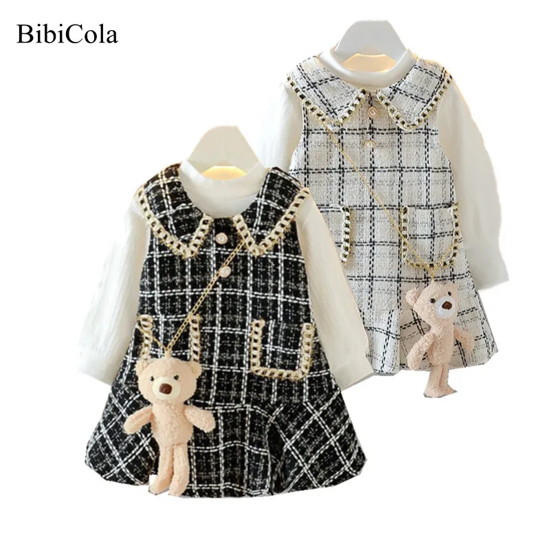Baby Girls Clothing Set Classic Plaid Lace Dress With Long sleeve Vest 2PC Kids Spring Autumn Elegant Suits Child Princess dress | Детская