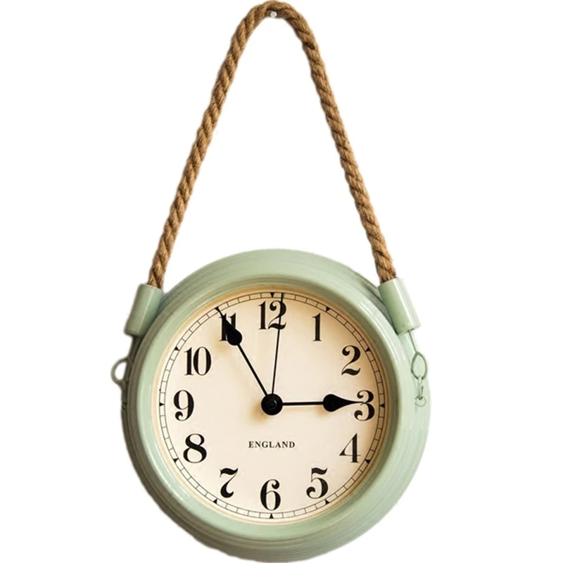 

Nordic Modern Minimalist Wall Clock Living Room Pastoral Iron Metal Hanging Clocks Creative Quartz Mute Clock with Hemp Rope