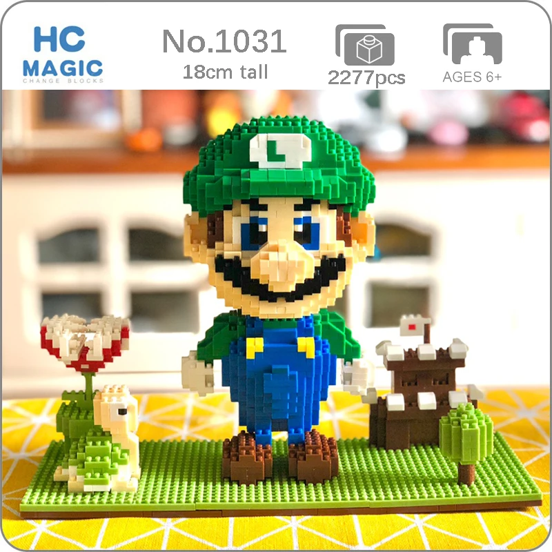 

HC Super Game Mario Luigi Castle Goomba Flower Figure Building Blocks 3D Model DIY Mini Diamond Bricks Toy for Children Boy gift