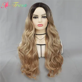 

X-TRESS Blonde Colored Long Body Wave Wigs For Black Women Machine Made Synthetic 26inch Wigs Heat Resisant Cosplay Wigs