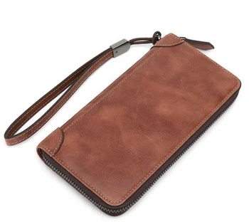 

Fashion Long Oil Wax Cowhide Wallet Men Partical Card Holder Business Wallets Mens Clutch Genuine Leather Zipper Purse DF254