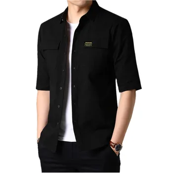

Summer Black Mens Shirt Fashion Casual Cotton Shirt Men Gray Green camisa masculina Slim fit man top shirts 3xl