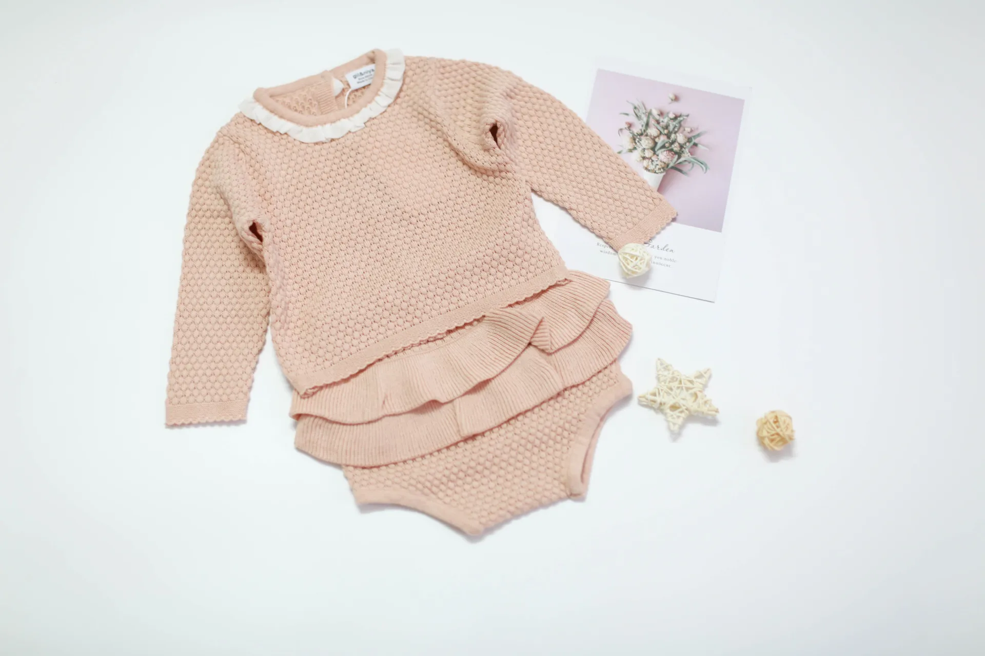 Новые осенние комплекты одежды для малышей вязаный свитер для маленьких девочек кардиган+ шорты, комплект из 2 предметов брендовая одежда из хлопка и шерсти для малышей Милая Кружевная одежда с длинными рукавами