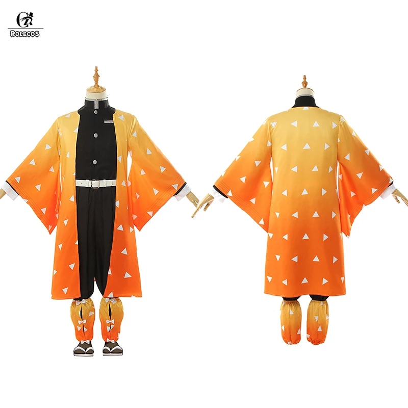 ROLECOS Аниме Костюм Kimetsu no Yaiba Косплей демона Slayer Agatsuma Zenitsu косплей костюм Мужчины