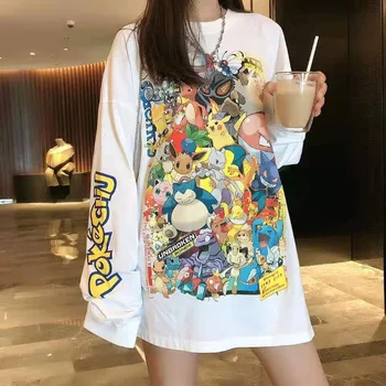 

Oversize Loose Mid-length Printed Graffiti Long-sleeved T-shirt Women's Super Fire Cartoon T-shirt Skirt Hoodie Aut