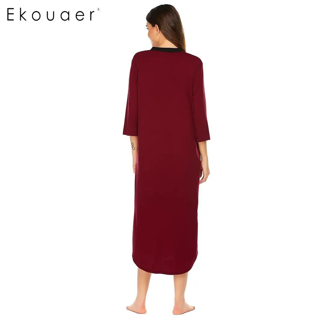 Ekouaer Женская одежда для сна платье Лето Осень Nigihtgown v-образный вырез 3/4 рукав свободная пижама ночная сорочка Одежда