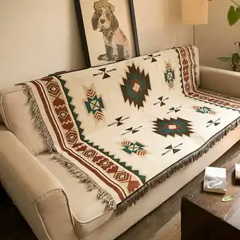 

Ethnic Style Knitted Sofa Blanket Geometric Pattern Blanket Living Room Bedroom Rug Carpet Bedspread Tablecloth Tapestry