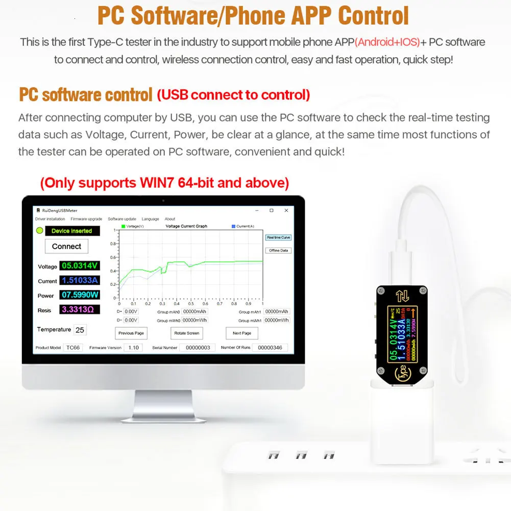 TC66/TC66C type-C PD триггер USB-C Вольтметр Амперметр Напряжение 2 способ измеритель тока мультиметр PD зарядное устройство батарея USB Тестер