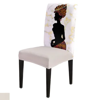

Spandex Chair Cover African Woman Marble Chair Cover Home Decor Hotel Wedding Supplies Dining Chair Cover Stretch