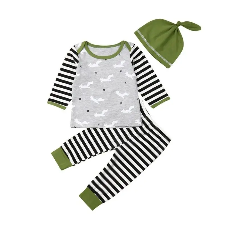 

3Pcs Infant Baby Fox Clothes Boys Girls Stripe Top Pants Leggings Outfits Autumn Set