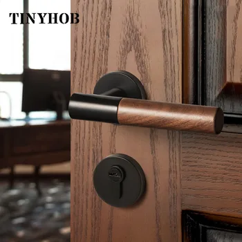 

3 Colors/Zinc Alloy+Walnut Door lock Simple Bedroom/Kitchen/Living Room Interior Door Handles Furniture Door Lock Set