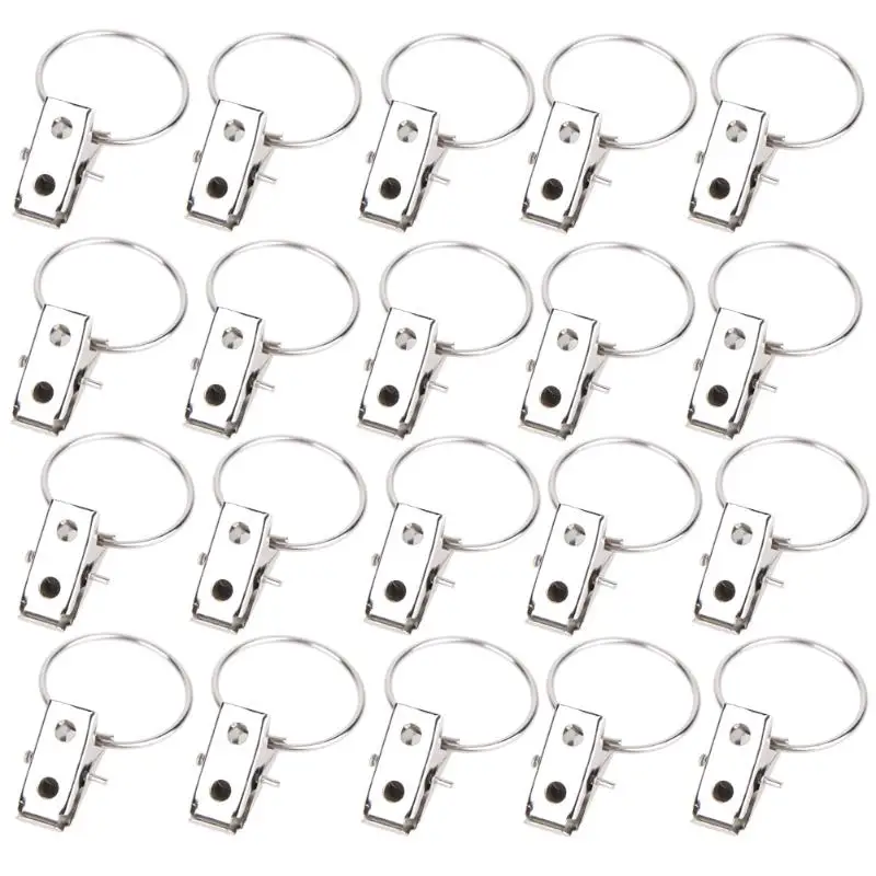 20pcs Metal Stainless Steel Window Shower Curtain Rod Clips Rings Drapery Clips Removable Curtain Rod Clips Clamps Hooks