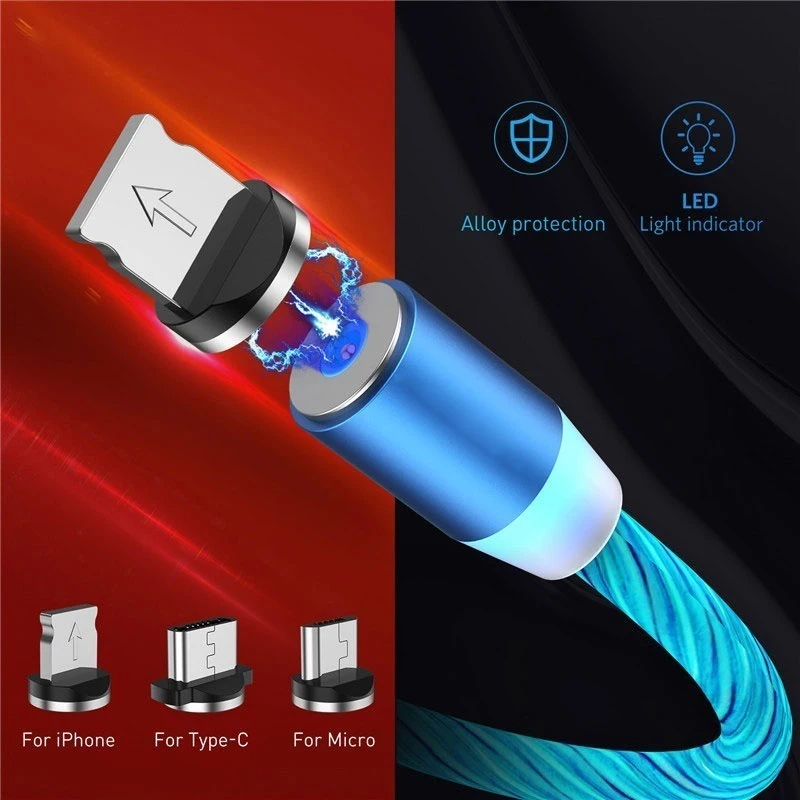 

Flowing Luminous Fast Charging Magnetic Cable For iPhone 7 8 XR XS MAX OPPO R9 R11 R15 R17 A3S AX7 F5 F9 Micro USB Type C Cable