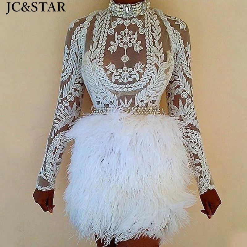 

vestido coctel encaje2020 new high neck lace applique crystal tassel long sleeve black white cocktail dresses mini prom dresses