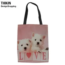 THIKIN милые женские сумки для покупок с принтом собак West Highland Terrier, женские сумки через плечо, Женская Холщовая Сумка-тоут, сумка для покупок