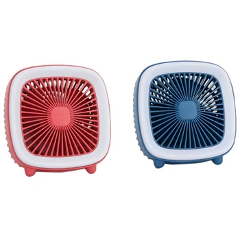 

2pcs USB Desk Fan, 3 Speed Personal Small Desktop Table Quiet with Soft Night Light Fan for Home Office Car - Blue & Red