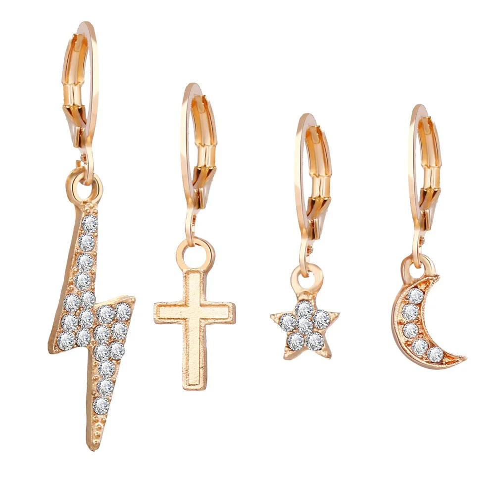 Yobest 4pcs /Set Women Earrings Copper Alloy Drop Star Moon lightning Cross Set Fashion Jewelry For Girl | Украшения и аксессуары