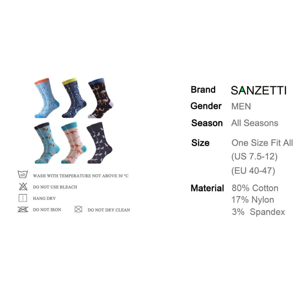 SANZETTI 6 пар/лот мужские цветные повседневные носки из чесаного хлопка Harajuku удобные носки для свадьбы, дня рождения, подарка, платья