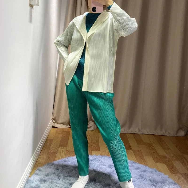 Весенняя плиссированная куртка с капюшоном MIYAKE, японская импортная однотонная приталенная куртка с длинным рукавом на одной пуговице большого размера