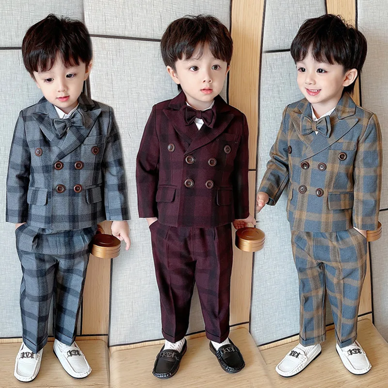 Spring Autumn Child Striped Suit Set Boy Handsome Party  Piano Wedding Performance Costume Kids Blazer Vest Pants 3pcs Outfit