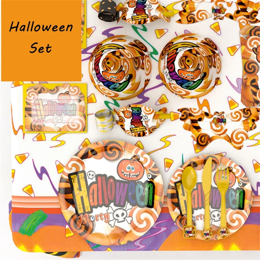 Birthday Party Decors Disposable Tableware Halloween Decorations Captain Children Spider Kids Room Accessories Supplies | Тематическая