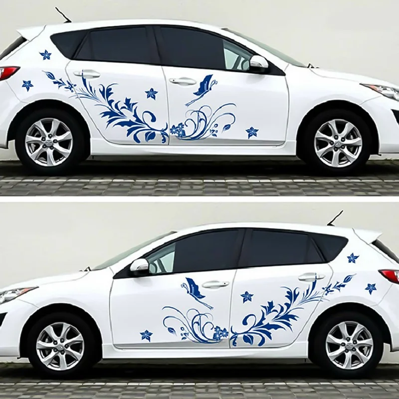 3Pcs/Set Universal Auto Modified Decal Vinyl Stickers Natural Flower Vine Dragonfly for Whole Car Body - Название цвета: Blue