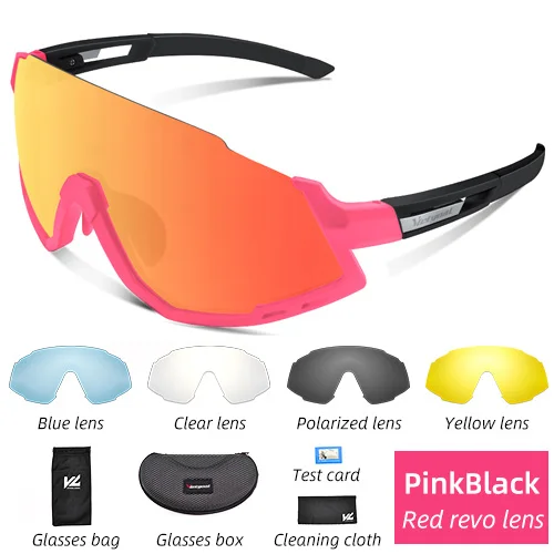 PinkBlack Glasses VICTGOAL, велосипедные очки, поляризационные, мужские, велосипедные солнцезащитные очки, уф400, спортивные очки для бега, с 5 линзами, MTB, велосипедные очки TR90 - Цвет: PinkBlack Glasses