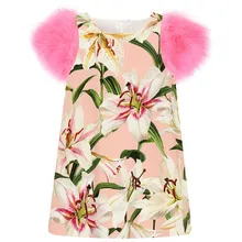 Коллекция года, одежда для маленьких детей платье для девочек модные вечерние платья с принтом больших брендов на день рождения с рукавами из искусственного меха на зиму и осень для маленьких детей