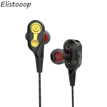 

High quality 3.5mm Wired Earphone Dual Dynamic Quad core HiFi Speaker In ear earbuds Anti wrap HD Microphone