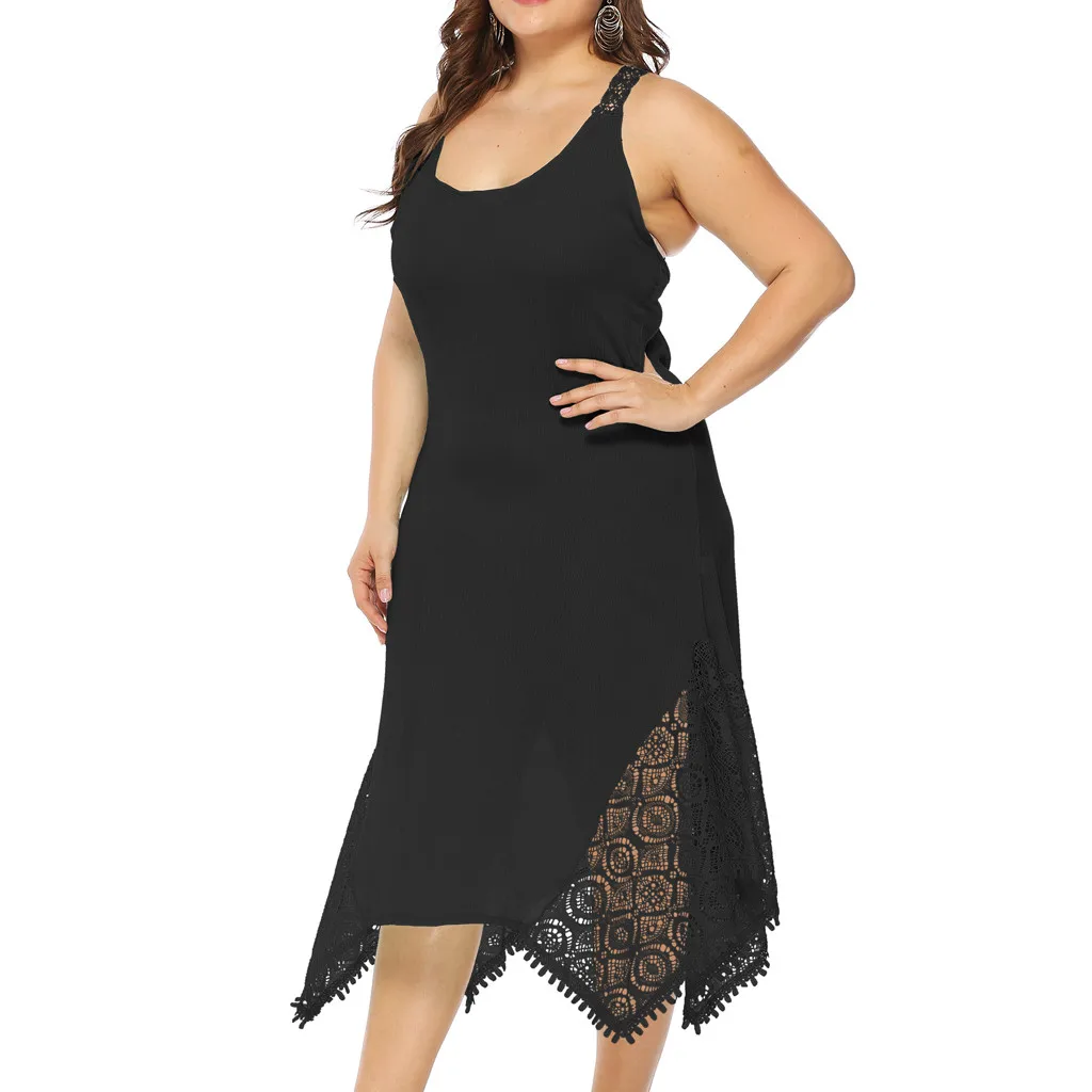 Летнее кружевное платье размера плюс 5xl женское без рукавов с круглым вырезом и