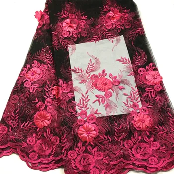 

african lace fabric 3d flowers tulle lace with beads and stones Latest embroidery french net lace for wedding M31581
