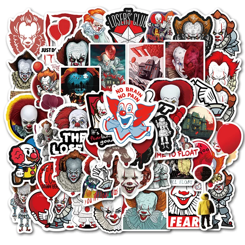 

50PCS Stephen Kings It Sticker Pennywise Joker Horror Movie Decal For Motorcycle Moto Car Laptop Suitcase Cool Stickers