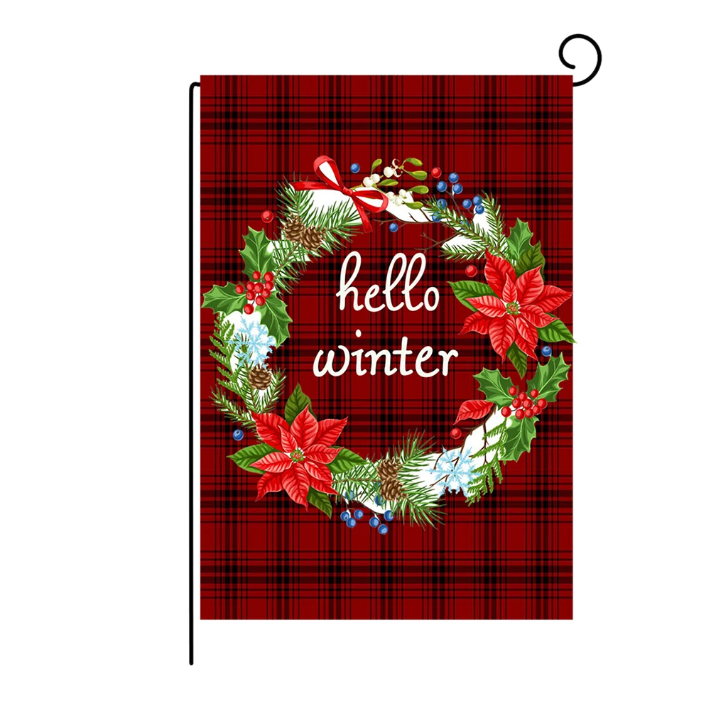 

47*32cm Christmas Elk Pattern Flower Printing Garden Flags Rustic Burlap Double Side Flags Outdoor Decor