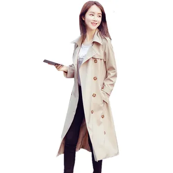

2019 New Fashion Spring Autumn Trench Coat Women Casual Slim Double-breasted Drawstring Loose X Long Coat Female overcoat C166