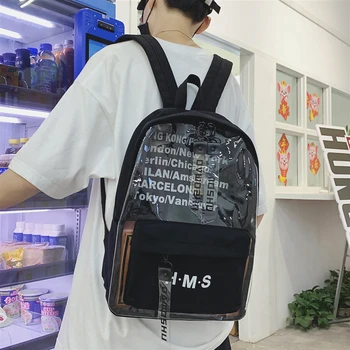 

Original Design Schoolbag Ulzzang Female Rucksack Casual Junior High School Student Transparent Letter Unique Design Backpack