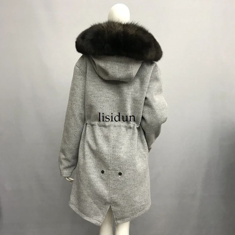 Модная зимняя куртка женская шуба из натурального меха лисы с воротником свободные длинные парки Большая Меховая Верхняя одежда Съемная
