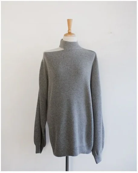 Autumn New Women's Hanging Neck Pullovers Sweater Knitting Bare Shoulder Irregular Fashion Casual Elegant Tops T98323D - Цвет: Grey