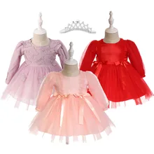 Платье для крещения младенцев новорожденных с короткими рукавами, праздничное платье для маленькой принцессы; Нарядные платья для девочек платье на крестины Платье для первого дня рождения с фатиновой юбкой кружевная одежда
