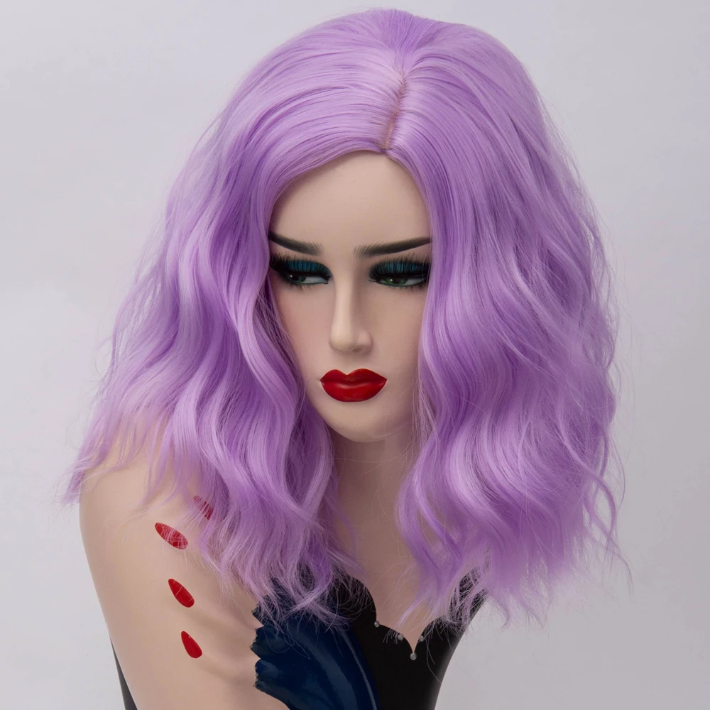 VICWIG 14Inch Short Curly Wig Purple Green Black Pink White Red 13 colors Synthetic Cosplay Wigs for Women Heat Resistant Hair