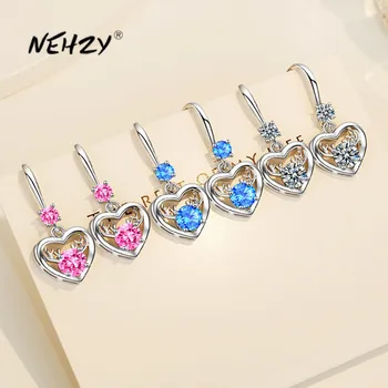 

NEHZY 925 sterling silver new women's fashion jewelry blue pink zircon crystal heart-shaped deer head long tassel hook earrings
