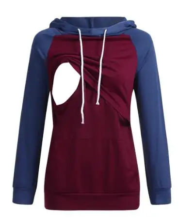 

Hoodie Women Long Sleeves Patchwork Tops Breastfeeding Hoodie Sweatshirts HoodiesMaternity Sweatshirt