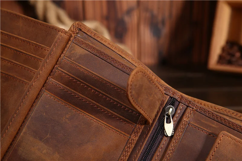 GROJITOO Crazy Horse Wallet Cowhide Leather Men Wallet Multi-card Holder Genuine Leather Wallet Large Capacity Vintage Purse Men