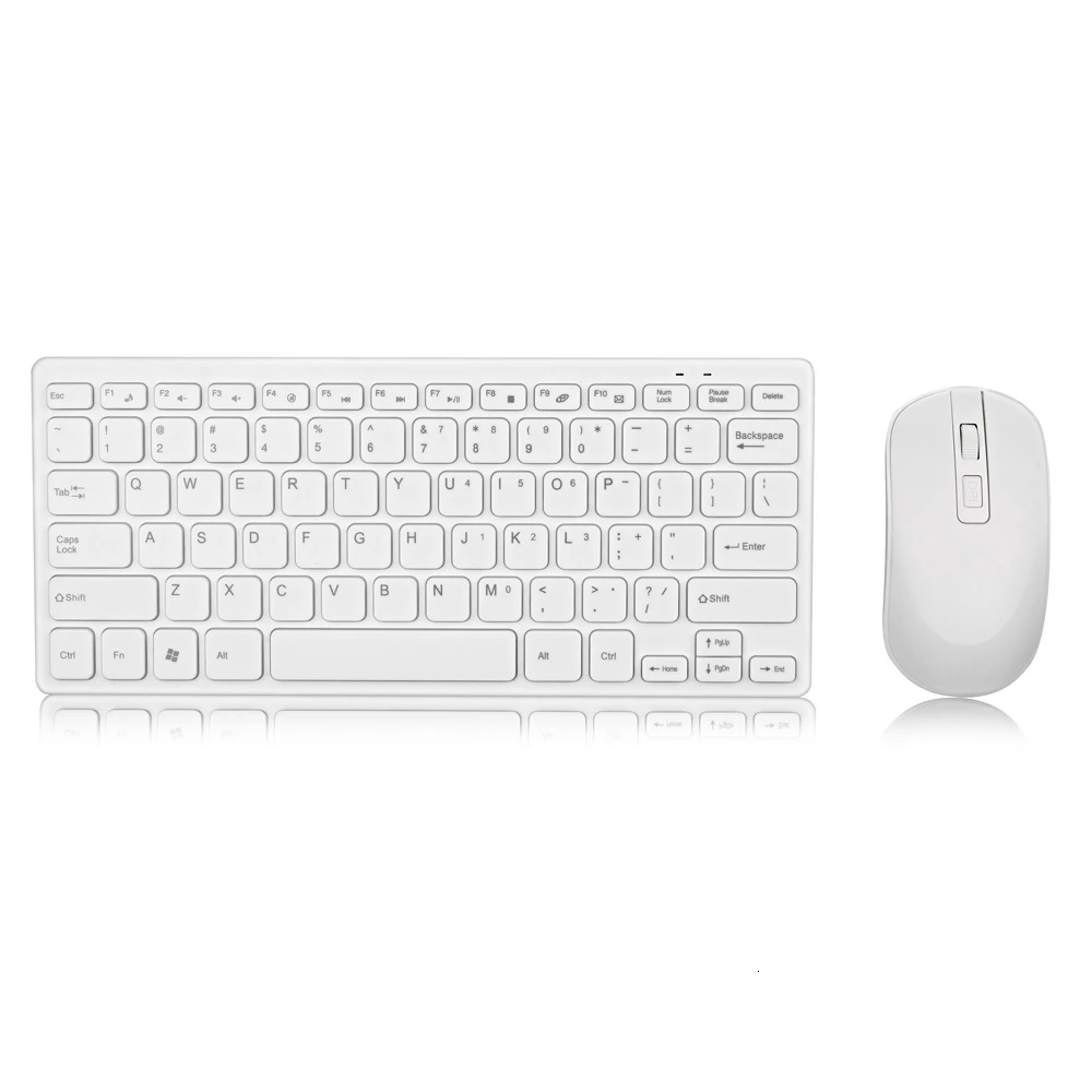 Белый CHUYI Wireless Mouse Keyboard Combos With USB Receiver Optical Mouse Mini Ultra-Thin Keyboard Set For Desktop Laptop PC - Цвет: Белый