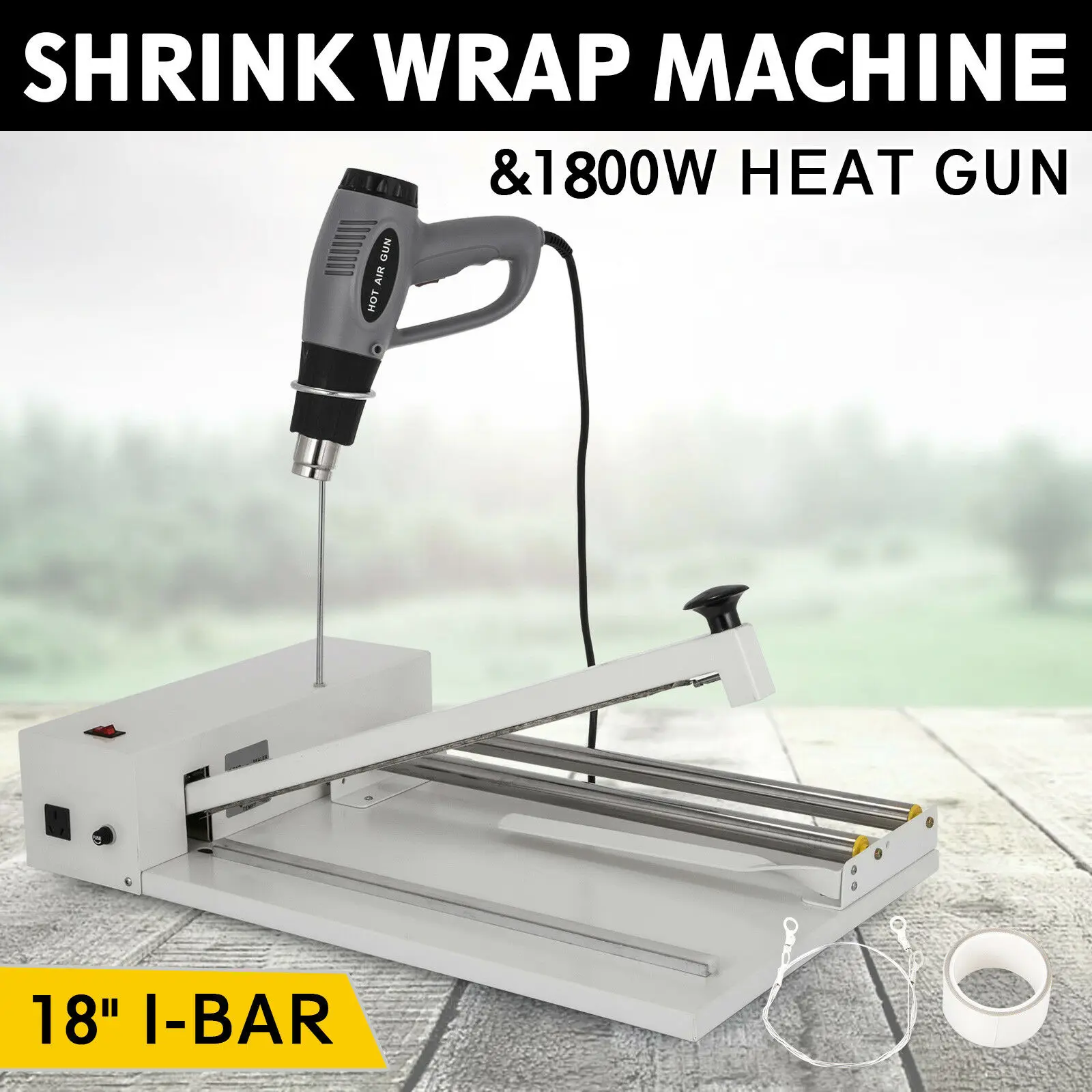 

Fast to heat 18inch I-Bar Shrink Wrap Machine Heat Sealer Heat Gun Food Soap Instant Seal powder-coated & durable