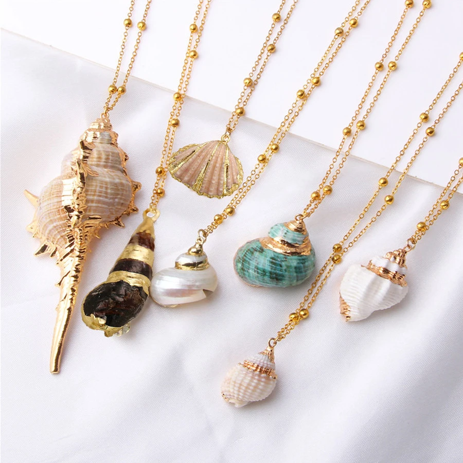 

Boho Natural Shell Necklaces & Pendants Women Fashion Jewelry Big Conch Gold Long Chain Necklace Femme Beach Collares Wholesale