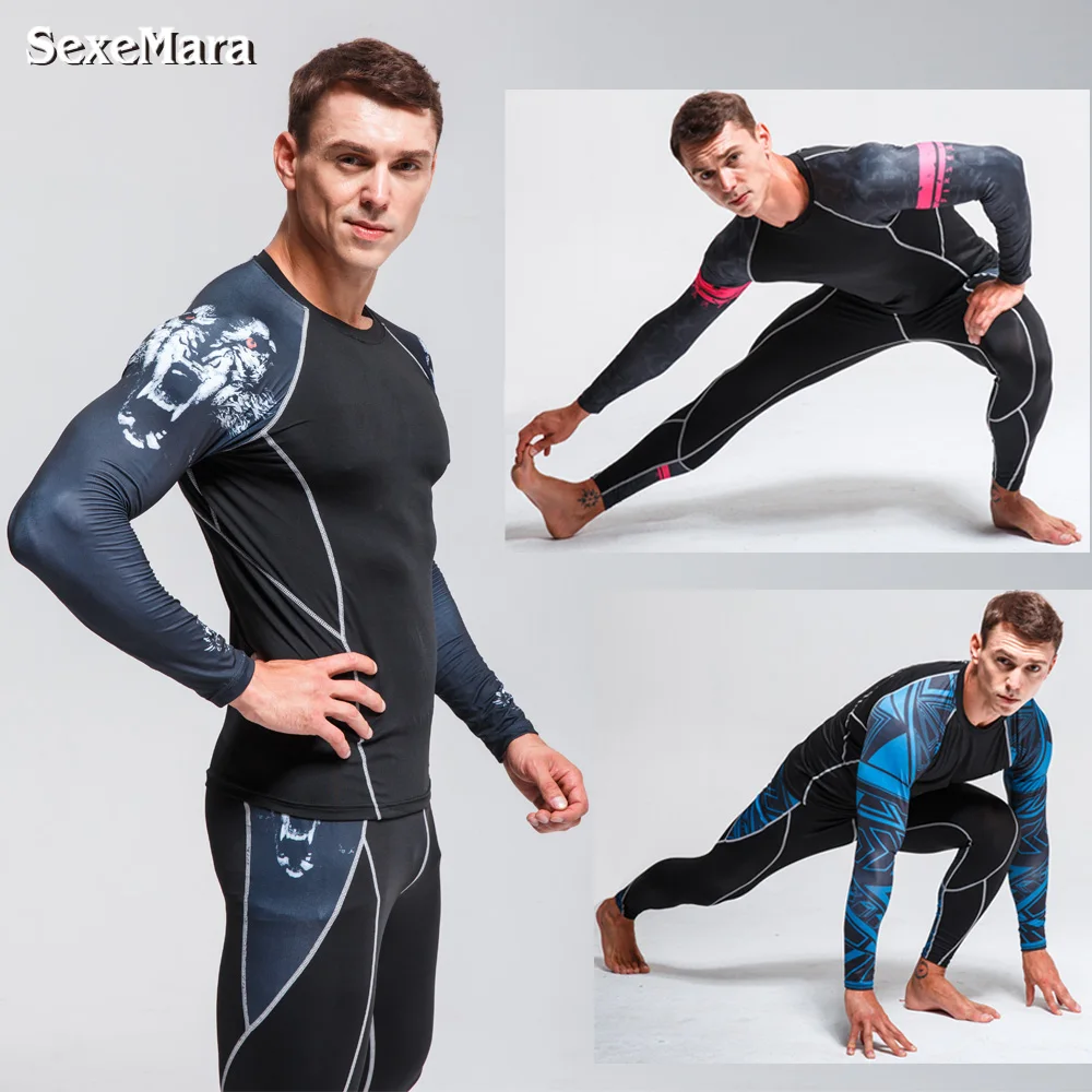 

Men's sports suit rashgard kit compression underwear for men clothing jogging mma thermal underwear men + long + johns leggings
