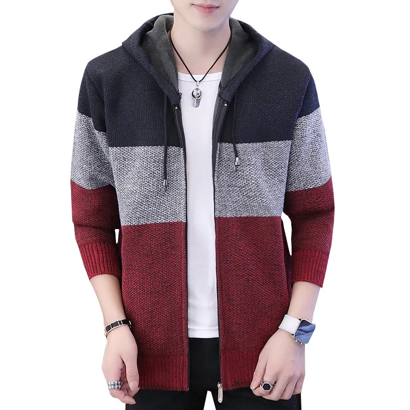 

2020 Men's sweater jackets plus velvet thick warm patchwork coat spring Autumn Winter jacket men Clothes Streetwear M-3XL